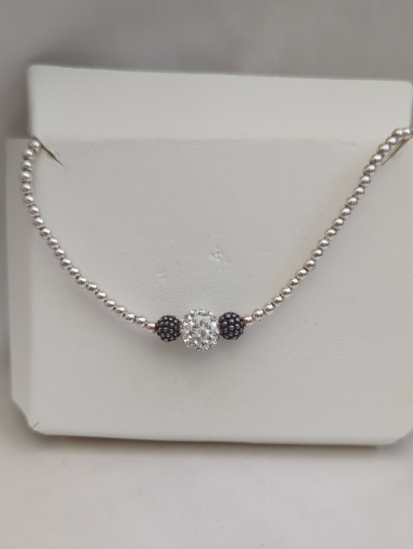 Kohl's Silver Beaded Necklace With White And Black Crystal Rondelles